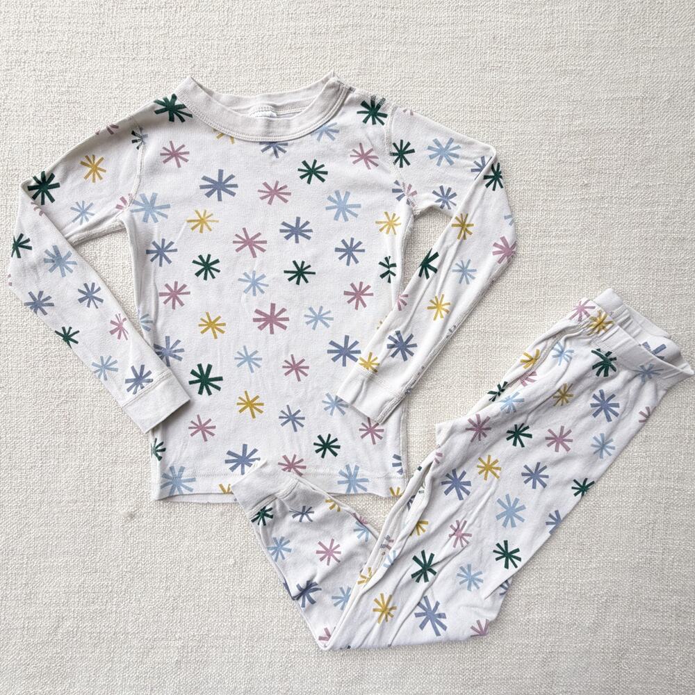 Hanna Andersson Organic Snowflake Print Long John PJ Set GUC 6/7